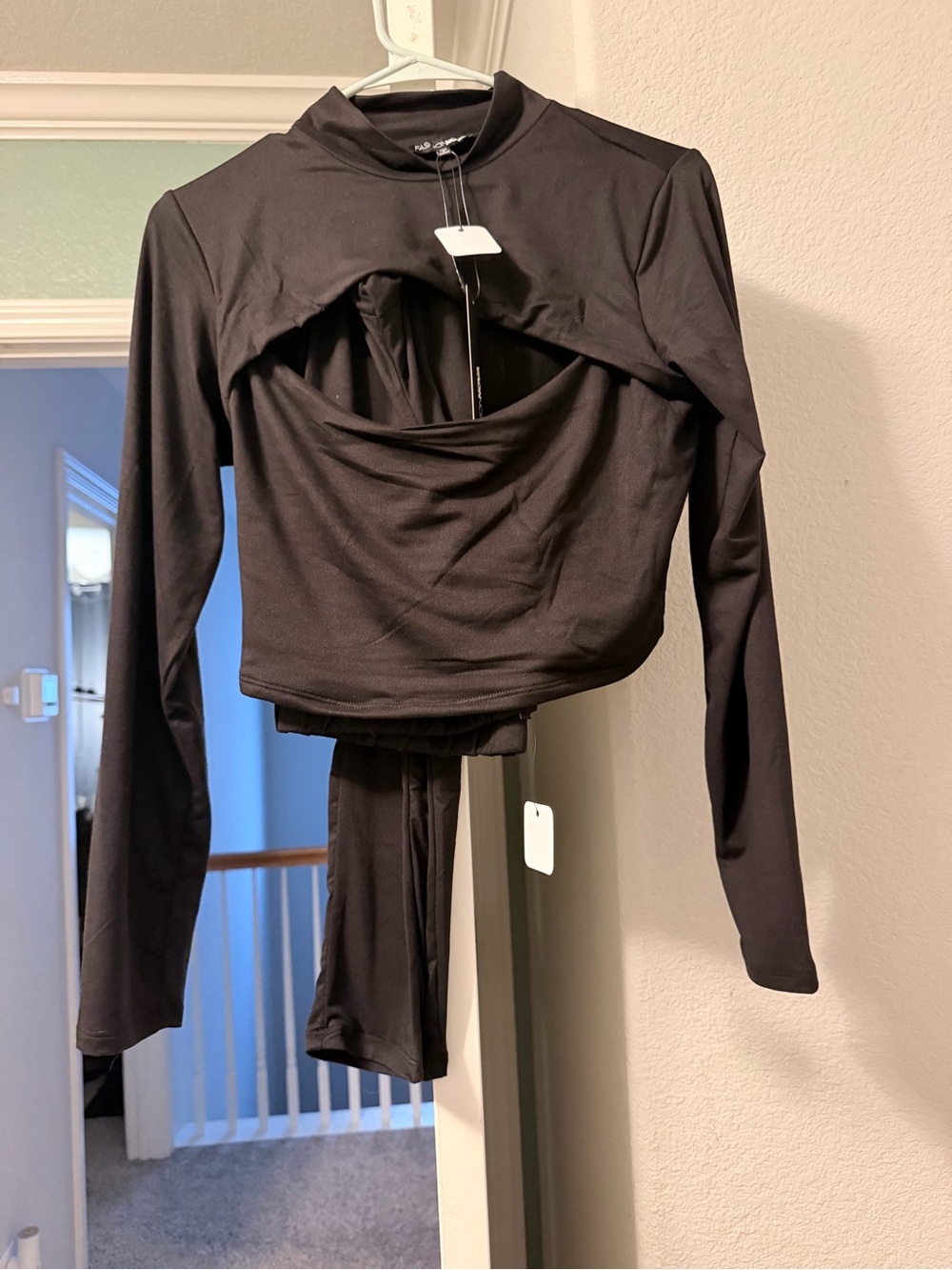 Fashion Nova Black Cutout Long Sleeve Crop Top and legging set